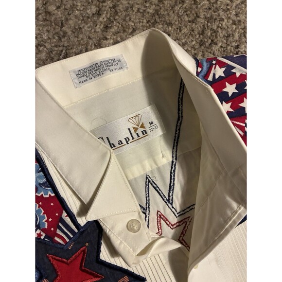 Chaplin Dress Western Shirt Mens Medium White Embroidered Star and Hand-Painted - Picture 2 of 5